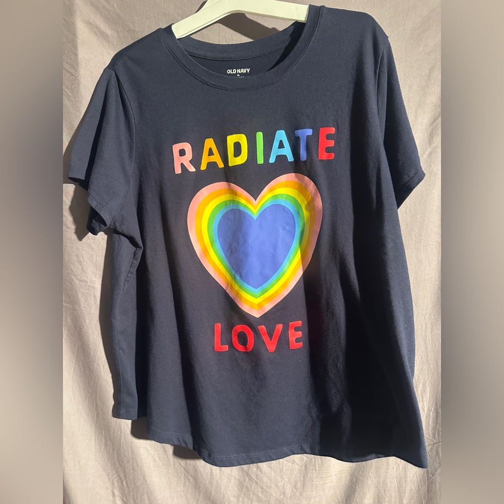 Old Navy Radiate Love Rainbow Heart Graphic Tee Navy Blue XL